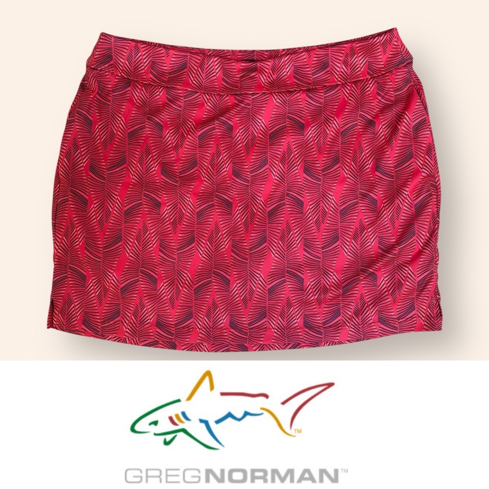 Greg Norman Collection Red Tropical Leaf Print Skort, Size L, MSRP‎ $70